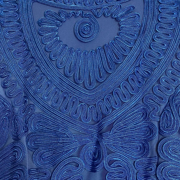 NWT JS Collections Royal Blue Short Sleeve Mesh Cocktail Dress Size 10 - Picture 6 of 8